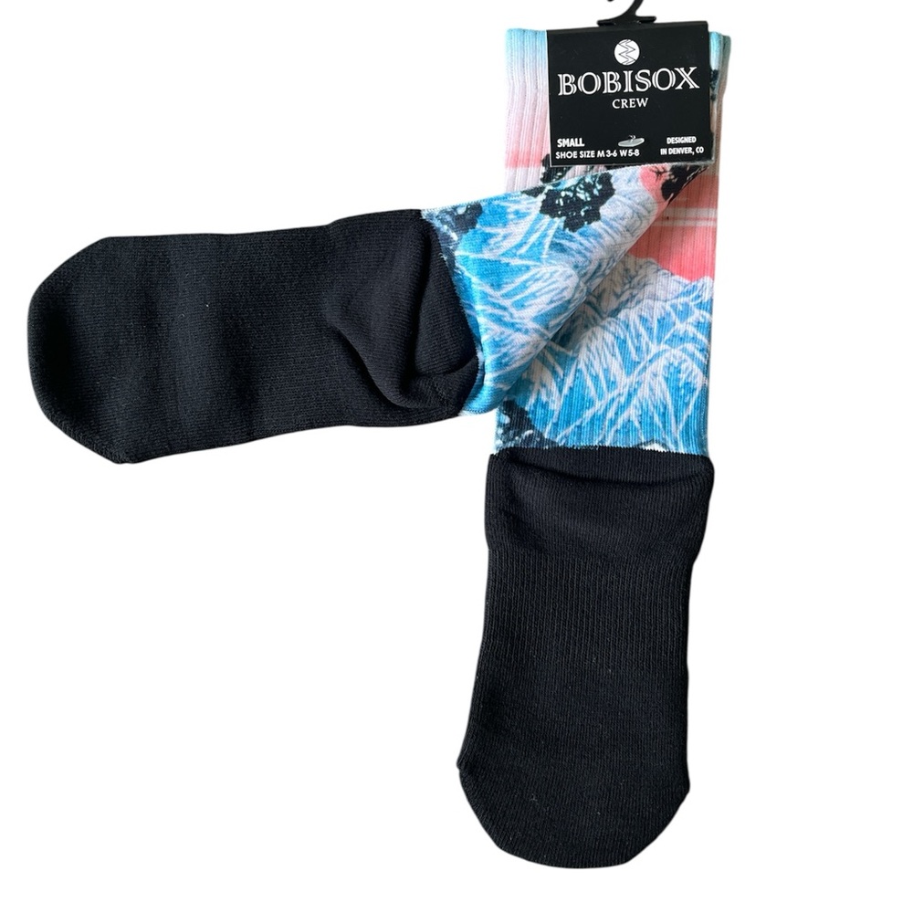 2 pairs Bobisox Athletic crew socks bundle art print floral mountains - Picture 4 of 9